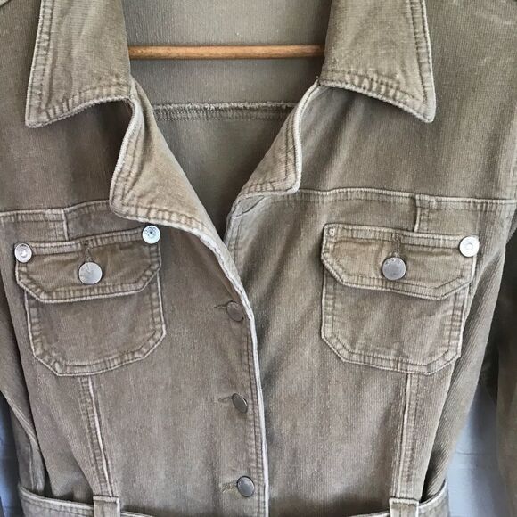 Beige Y2k Blue rocket jeans stretch cord jacket trench coat neutral tone - Picture 2 of 13